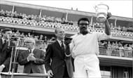 Clive Lloyd with the 1975 World Cup Trophy